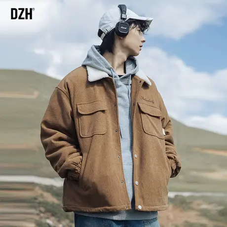 男生咖色灯芯绒外套男冬季加绒加厚男装2023新款工装夹克美式复古商品大图