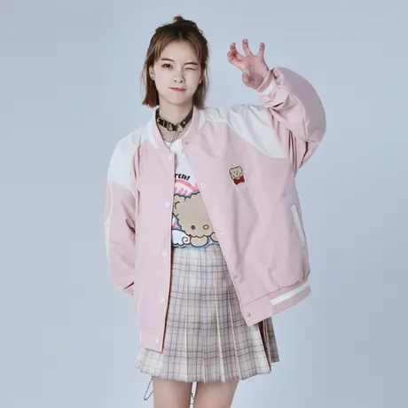 [商场同款]唐狮春秋季短外套女粉色棒球领外套休闲甜美学院风户商品大图