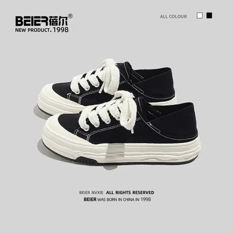 蓓尔一脚蹬懒人鞋帆布鞋女2023夏爆款韩版百搭潮两穿可踩鞋小白鞋商品大图