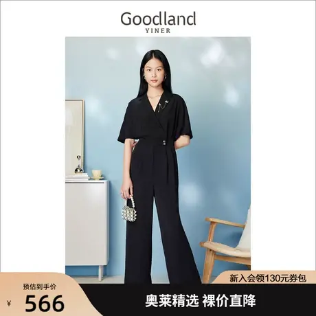 音儿美地女装2023夏季新款钻饰斗篷式西装领阔腿休闲连体裤商品大图