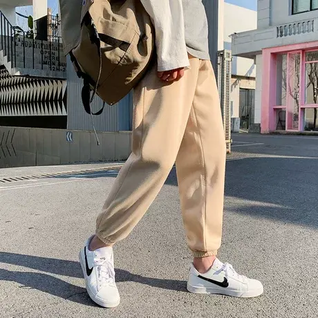 加绒加厚春秋季裤子男潮流休闲直筒束脚裤ins港风潮牌宽松运动裤图片