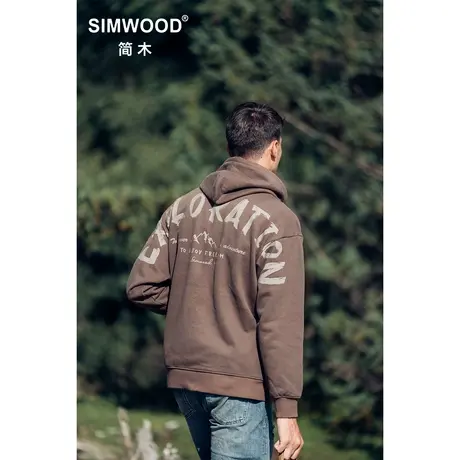 Simwood简木男装【宽松版型】390g重磅碳磨紧密棉印花连帽卫衣男图片