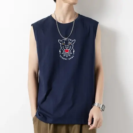 纯棉背心男潮夏季薄款宽松外穿篮球跨栏运动健身坎肩汗衫无袖t恤商品大图