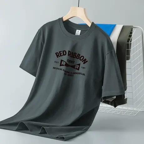 重磅纯棉短袖t恤男装美式宽松上衣服全棉打底衫夏季半袖简约百搭商品大图