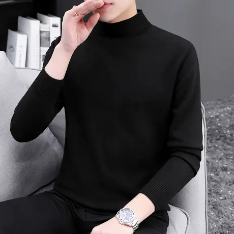 半高领毛衣男纯色针织衫秋冬保暖一体绒加厚加绒中领打底衫毛线衣商品大图