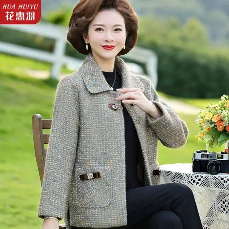 中年妈妈秋冬短款外套女洋气毛呢中老年妇女春秋2022新款秋装上衣图片