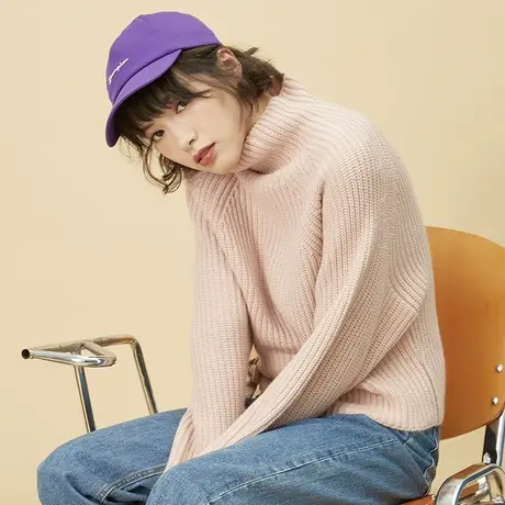 omont蛋挞家 复古短款纯色长袖半高领套头针织夏加尔毛衣女秋冬图片