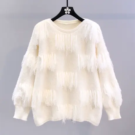 流苏拼接套头毛衣女秋冬2023新款宽松慵懒风外穿设计感针织衫上衣图片