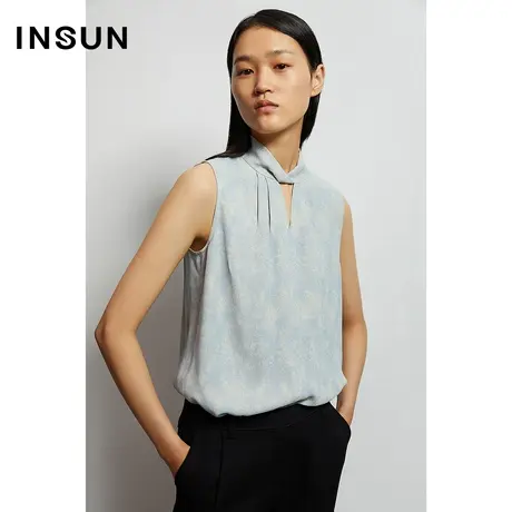 INSUN恩裳秋季无袖镂空领衬衫商品大图