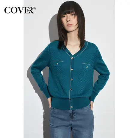 COVER春季菱形格纹亮丝提花羊毛毛衣商品大图