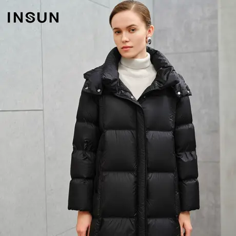 INSUN恩裳线上专选冬季绗线面包格鹅绒羽绒服图片