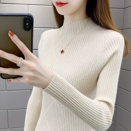 打底衫女2023秋冬新款半高领女装内搭长袖修身针织打底衫弹力毛衣图片