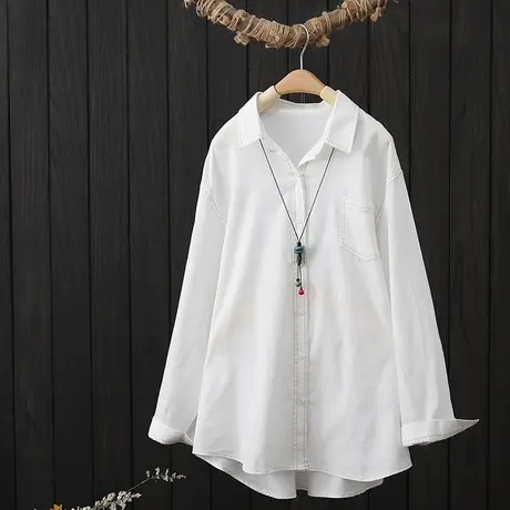长袖白色衬衫女春季2023新款文艺宽松设计感小众衬衣减龄外搭上衣图片