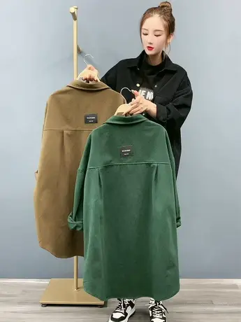 设计感小众复古百搭韩版宽松休闲衬衫外套女秋季新款中长款上衣潮商品大图