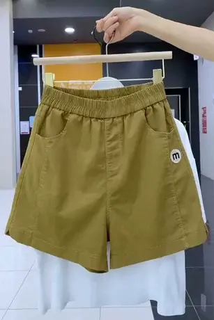 休闲短裤夏女宽松纯色薄款2023新款小众刺绣透气阔腿裤高腰五分裤商品大图