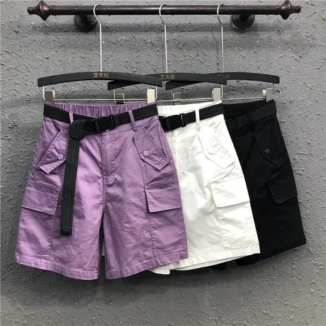 薄款休闲五分工装短裤女潮春夏新款帅气高腰个性宽松显瘦直筒热裤商品大图