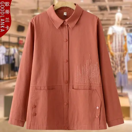 40-50岁中年妈妈秋装衬衫领夹克加肥加大码宽松洋气刺绣休闲外套商品大图