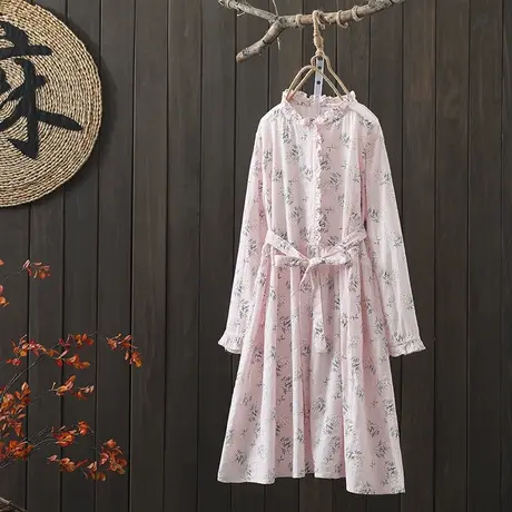 枫谜2021年春装新款文艺简约印花棉麻连衣裙女宽松显瘦收腰A字裙图片