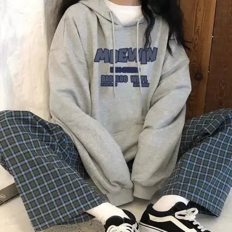 春秋美式复古情侣卫衣女连帽oversize慵懒风冬季加绒加厚开衫外套图片