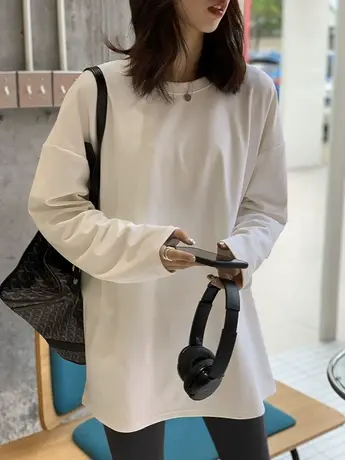 2024春秋冬季新款加绒德绒内搭白色打底衫上衣叠穿卫衣长袖T恤女图片