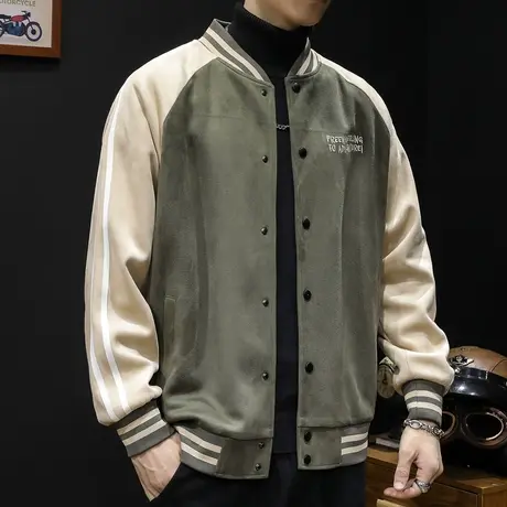 麂皮绒棒球服男外套秋冬潮ins美式复古男士休闲夹克大码冬季抗皱商品大图