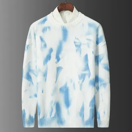 秋冬季扎染涂鸦混色圆领毛衣设计感小众男生2024年新款男士针织衫图片