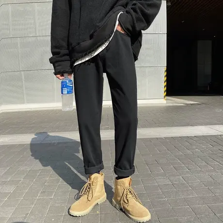 配马丁靴的裤子男黑色牛仔裤宽松直筒韩版休闲百搭高街ins潮裤子商品大图