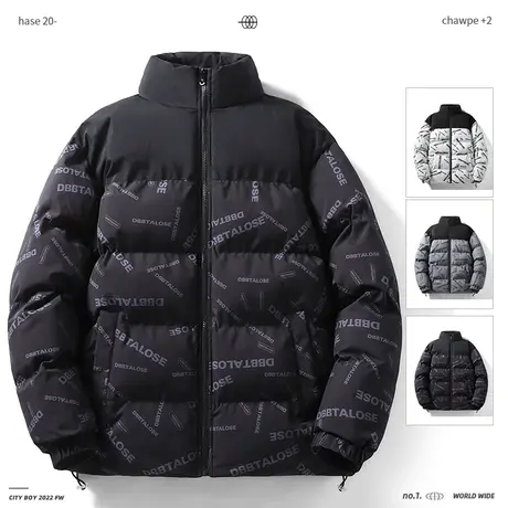 羽绒棉服外套男潮牌2022年冬季新款满印加厚立领棉衣情侣宽松棉袄图片