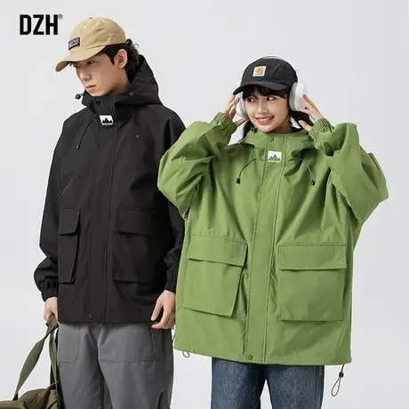 男士工装连帽外套男女同款潮高级感2023新款冲锋衣情侣款春秋夹克图片