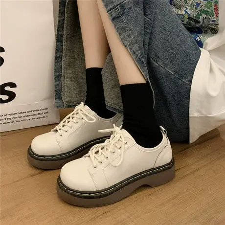 小皮鞋女2023新款春秋英伦风复古百搭学生厚底白色休闲圆头jk单鞋商品大图