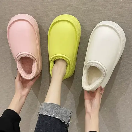 高级感防水棉拖鞋女冬季新款2023厚底包跟加绒居家室内保暖月子鞋商品大图