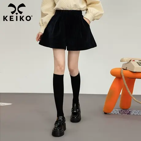 洋气复古灯芯绒阔腿短裤女2023秋季新款显瘦松紧高腰a字休闲裤子商品大图