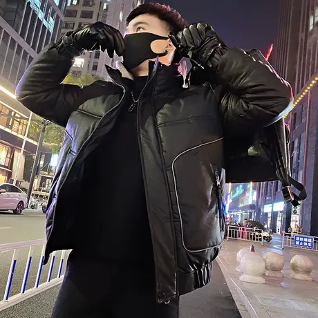 冬季2023新款个性PU皮棉服男潮牌痞帅立领宽松加厚机车服棉衣外套商品大图