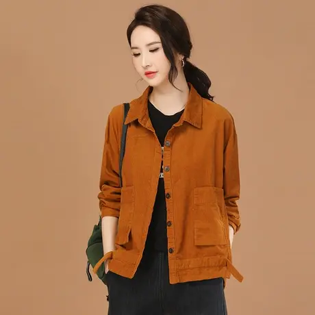 韩潮袭人复古灯芯绒短款外套女2024春季新款宽松百搭工装夹克衫图片