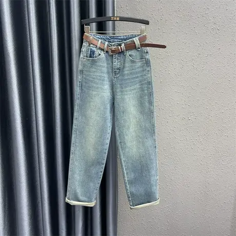 欧货韩版老爹牛仔裤女2024春季新款磨白设计感高腰宽松显瘦哈伦裤商品大图