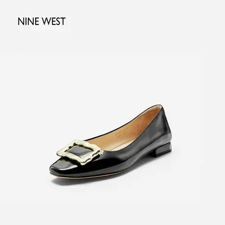 Nine West/玖熙皎皎月光方扣浅口平底鞋2025夏季新款职业漆皮单鞋图片