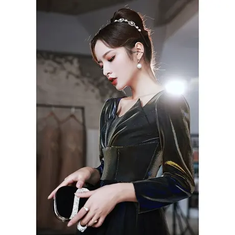 黑色晚礼服裙女宴会2023新款气质轻奢小众高端年会名媛设计高级感商品大图