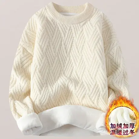 毛衣男秋冬季新款宽松纯色针织打底衫青少年加绒加厚保暖毛线衣服图片