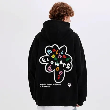 美式潮流BF风宽松oversize字母印花连帽卫衣男情侣衫冬季外套大码商品大图