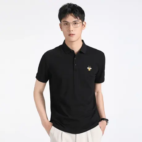 短袖T恤男春秋款丝光棉翻领保罗衫男士蜜蜂刺绣带领休闲Polo衫男商品大图