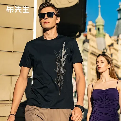 MrBu布先生植物绣花圆领t恤男2024春季新款男圆领凉感短袖ET15169商品大图