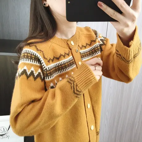 2024春装新款圆领针织衫女士开衫上衣外套宽松上衣春秋季长袖外搭图片