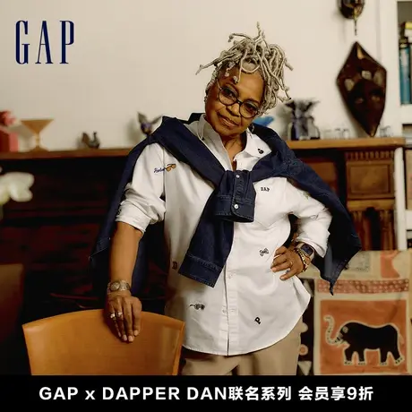 【DAP联名系列】Gap男女装2024春季新款翻领印花长袖衬衫413831图片