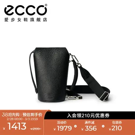 ECCO爱步斜挎单肩包 黑色牛皮手机包胸包男女同款 壶型包9107709商品大图