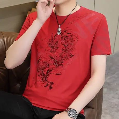 2024龙年夏季新款冰丝短袖T恤男士潮流时尚休闲百搭本命年上衣服商品大图