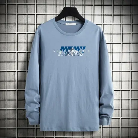 纯棉长袖t恤男装秋季潮流字母印花内搭打底衫宽松全棉圆领秋衣服商品大图