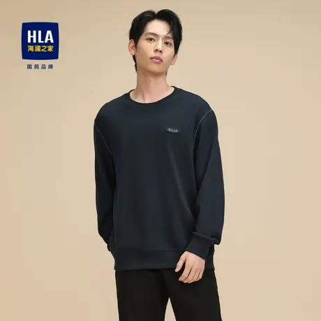 HLA/海澜之家休闲时尚长袖T恤2023秋字母立体小标圆领微弹上衣男图片