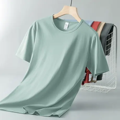 莫代尔短袖t恤男夏季纯色上衣服潮流冰丝速干凉感半袖圆领体恤衫商品大图