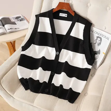 伊自尚2023年新款胖mm大码女装秋季时尚宽松百搭V领针织马甲上衣商品大图