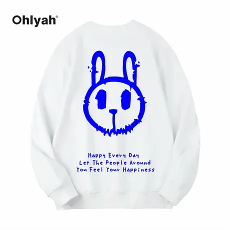 Ohlyah2022年秋新款兔子印花圆领纯棉卫衣女oversize元气情侣上衣图片